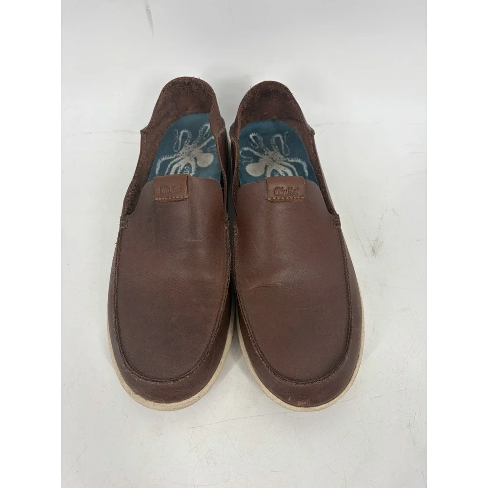 Olukai Nalukai Leather Mens Shoes Size 9.5 Slip On Drop In Casual Brown
